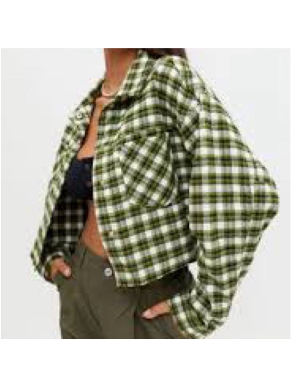 BDG‎ Urban Outfitters Claire Green Plaid Cropped Flannel Shacket Jacket Small